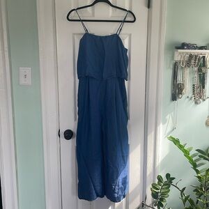 Denim wide leg jumpsuit with pockets!